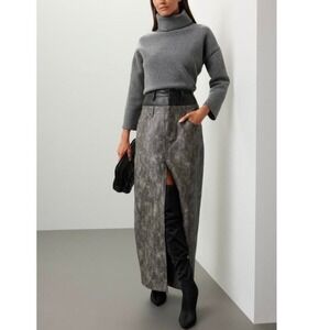 AFRM Top Gun Gray Easton Faux Leather Double Maxi Skirt Size 28